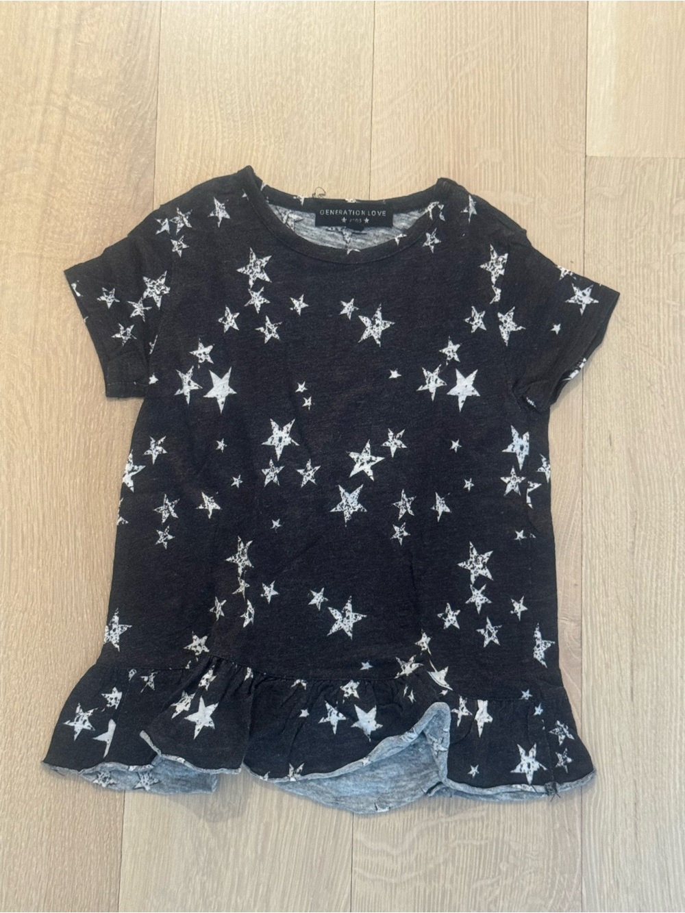 Generation Love Girls Black Star Peplum Top Tee - Size 6 years